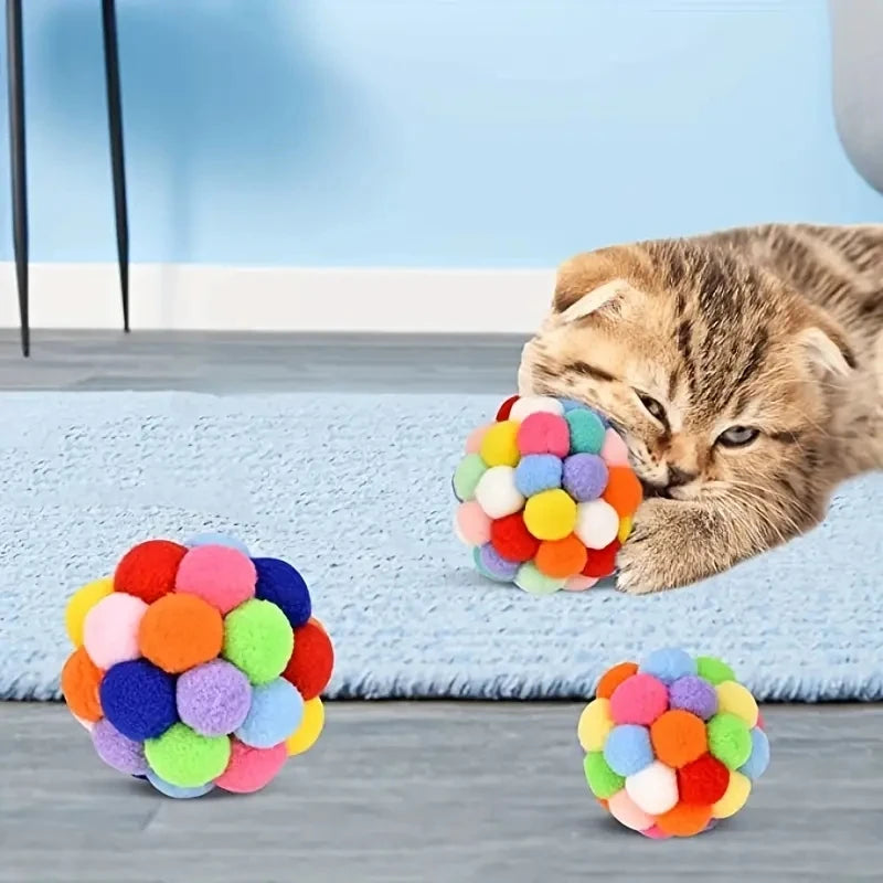 1/3PCS Cat Toys Cat Plush Ball Toy Pet Elastic Bell Woolen Ball