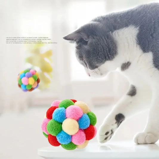 1/3PCS Cat Toys Cat Plush Ball Toy Pet Elastic Bell Woolen Ball