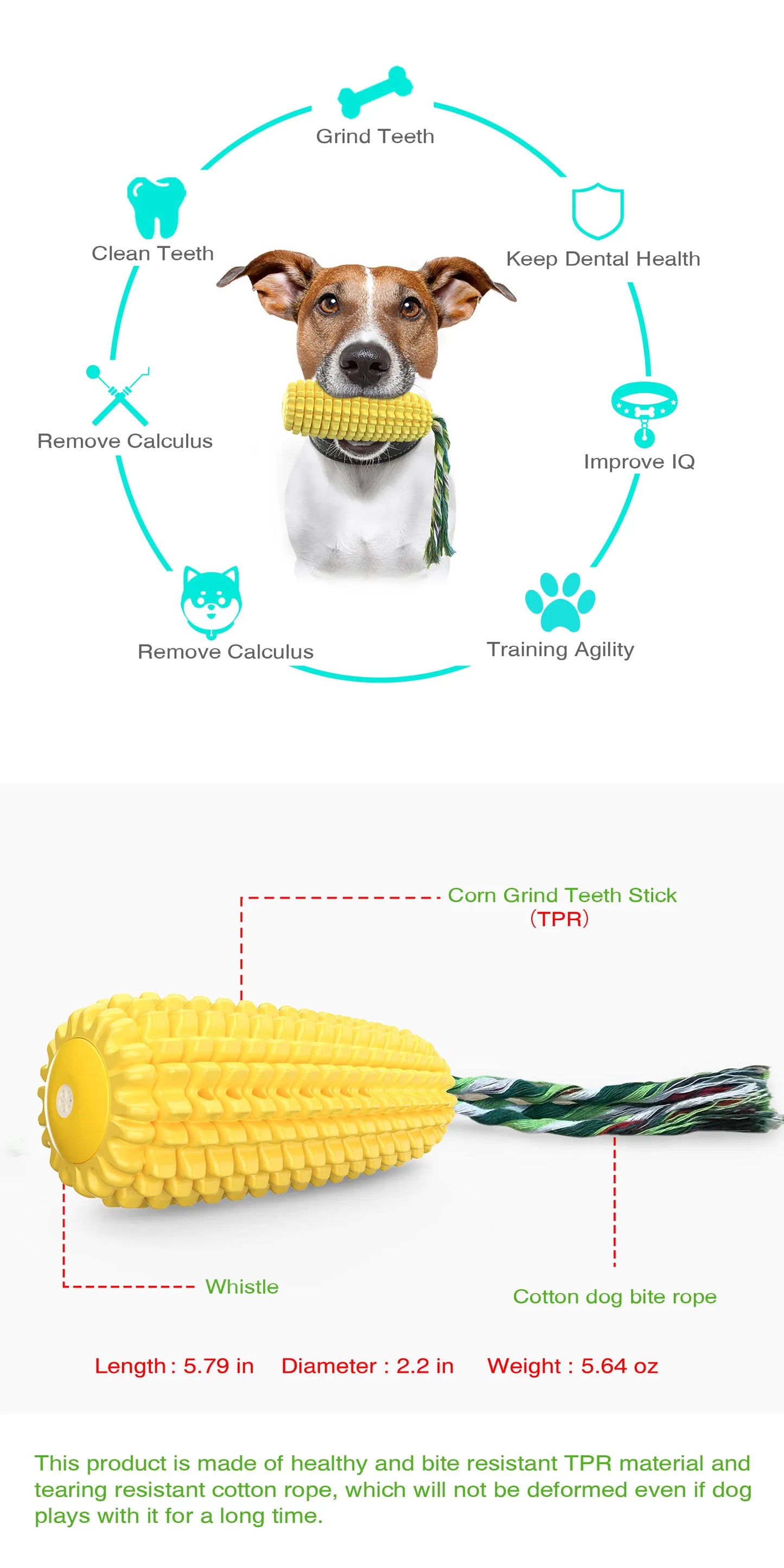 Corn Chew Dog Toy Outdoor Interactive Tooth Clean Bite Resistant Toys