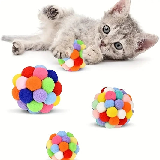 1/3PCS Cat Toys Cat Plush Ball Toy Pet Elastic Bell Woolen Ball