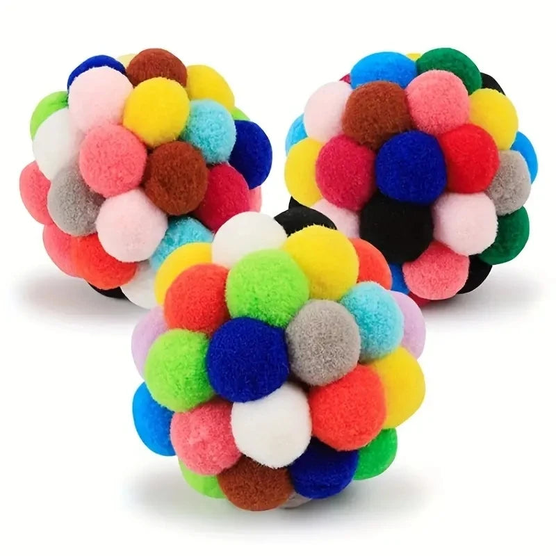 1/3PCS Cat Toys Cat Plush Ball Toy Pet Elastic Bell Woolen Ball