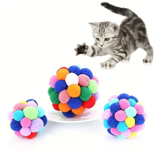 1/3PCS Cat Toys Cat Plush Ball Toy Pet Elastic Bell Woolen Ball